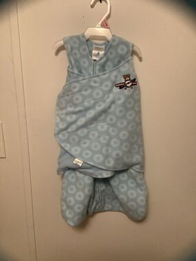 Halo Blue Fleece Teddy Airplane Swaddle Sleep Sack